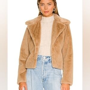 Revolve More To Come Payton Faux Fur Jacket in Beige Size Large
